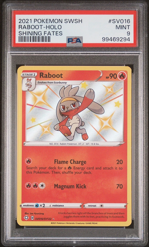 2021 Pokemon Sword & Shield Shining Fates Sv016 Raboot-holo PSA 9