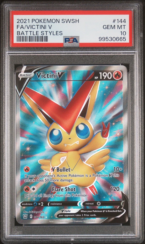 2021 Pokemon Sword & Shield Battle Styles 144 Full Art/victini V PSA 10