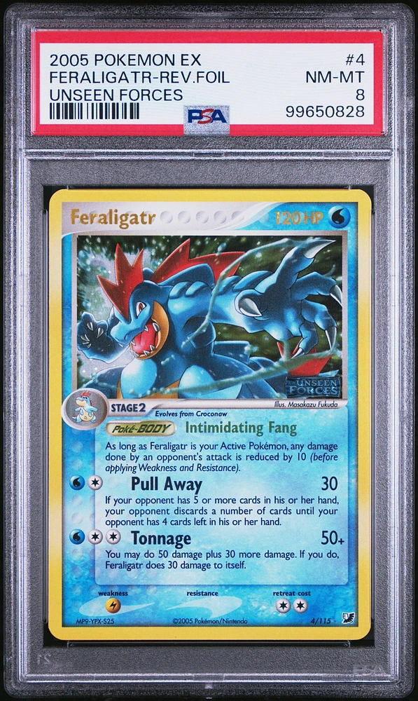 2005 Pokemon Ex Unseen Forces 4 Feraligatr-reverse Foil PSA 8