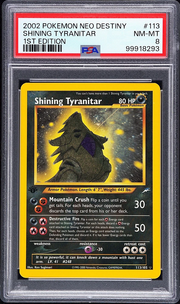 2002 Pokemon Neo Destiny 113 Shining Tyranitar 1st Edition PSA 8