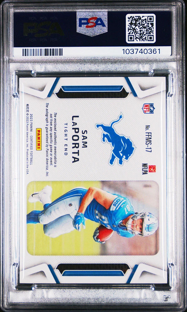 2023 Panini Certified Freshman Fabric Mirror Signature Ffms17 Sam Laporta PSA 10