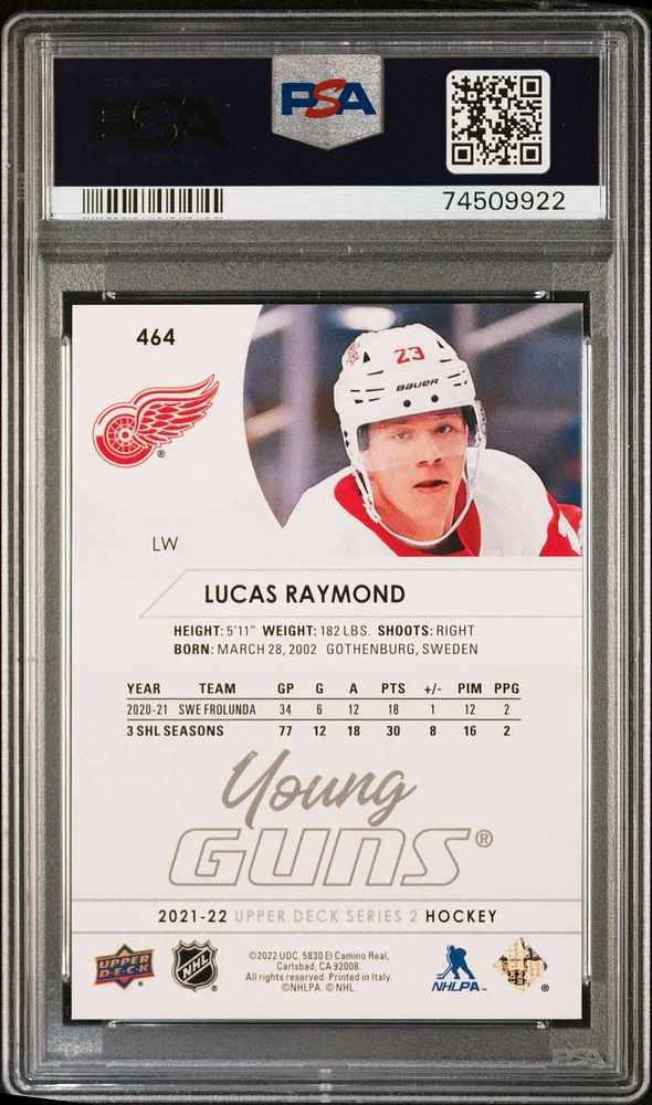 2021-2022 Upper Deck 464 Lucas Raymond PSA 10