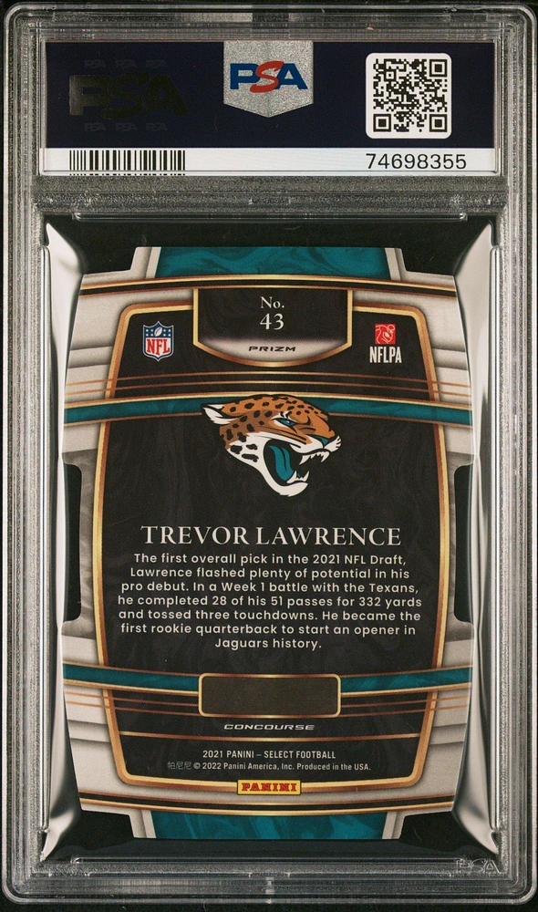 2021 Panini Select 43 Trevor Lawrence Die-cut Silver Prizm PSA 10