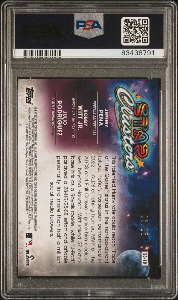 2023 Topps Cosmic Chrome Star Clusters Sc10 Julio Rodriguez/bobby Witt Jr./jeremy Pena Orange Galactic PSA 10