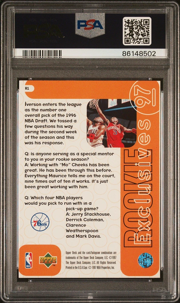 1996 Upper Deck Rookie Exclusives R1 Allen Iverson PSA 9