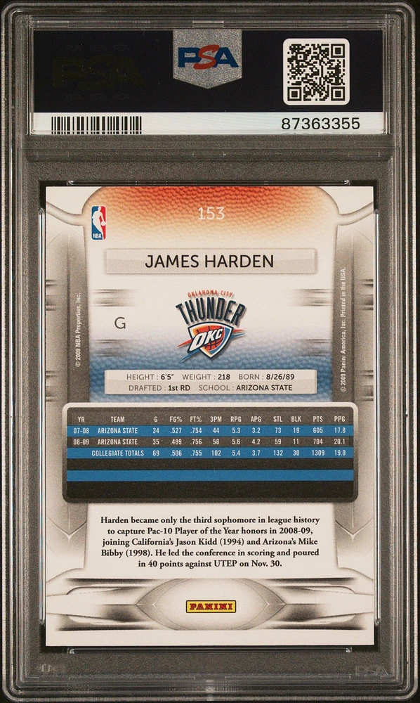 2009 Panini Prestige 153 James Harden PSA 10