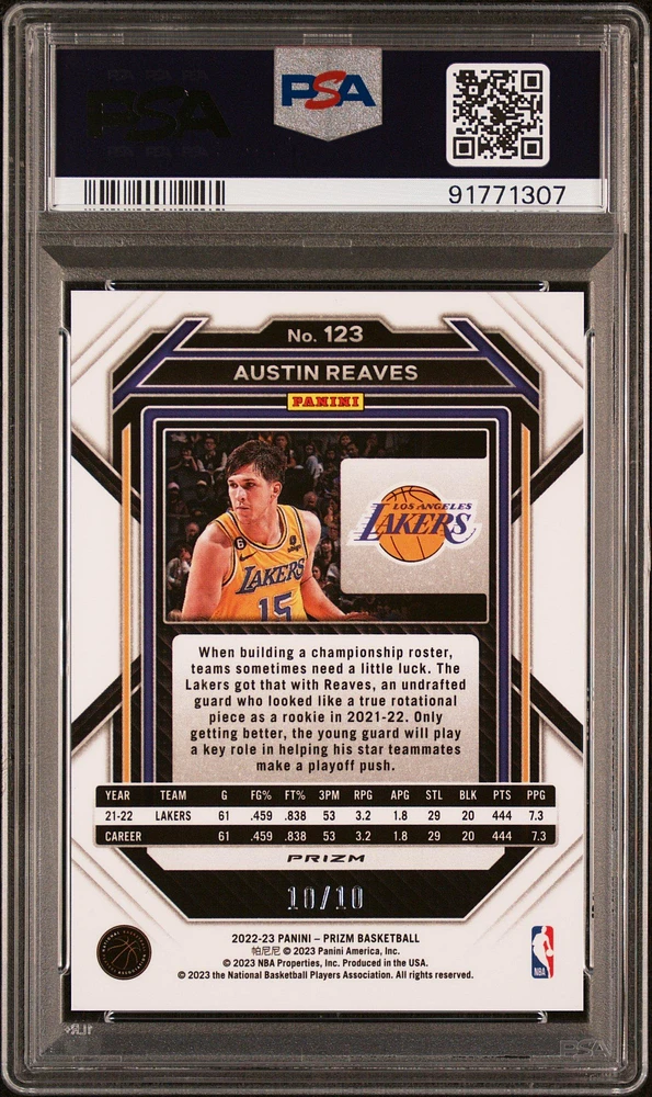 2022 Panini Prizm 123 Austin Reaves Gold Wave PSA 9