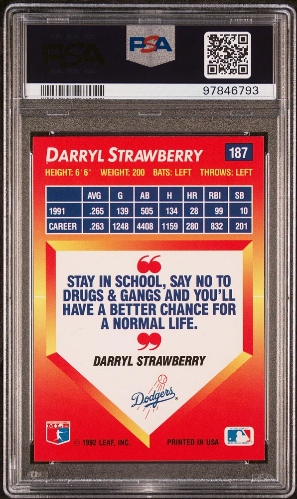1992 Donruss Triple Play 187 Darryl Strawberry PSA 9