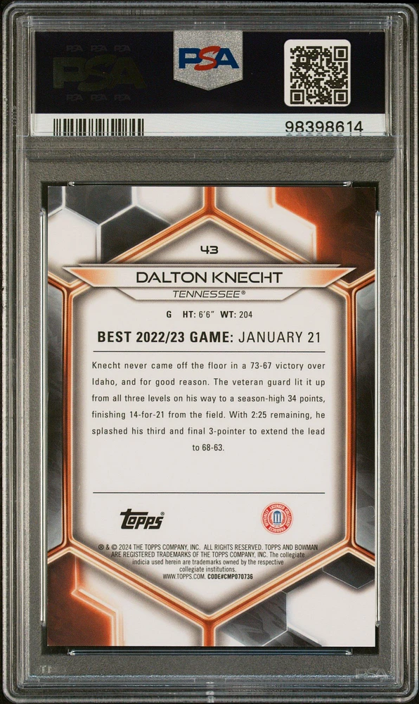 2023 Bowman University Best 43 Dalton Knecht Green Mini-diamond Refractor PSA 9