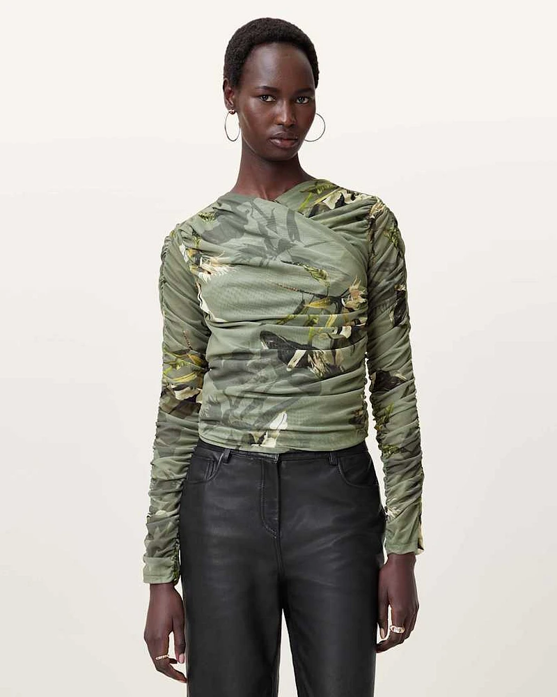 Hanako Print Mesh Wrap Top