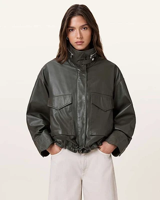 Clay Funnel Neck Cropped Leather Jacket