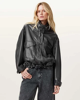 Clay Funnel Neck Cropped Leather Jacket