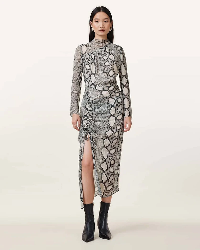 Rizo Snake Print Silk Blend Midi Dress
