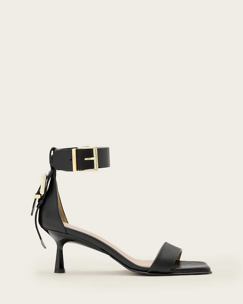 Noir Leather Heeled Sandals
