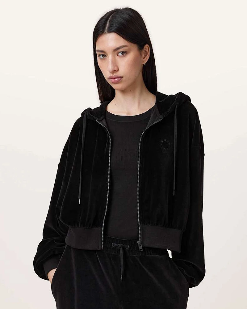 Vinny Relaxed Fit Zip Up Velvet Hoodie