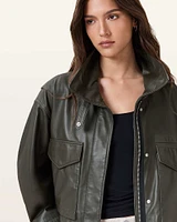 Clay Funnel Neck Cropped Leather Jacket