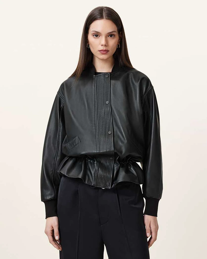Sofi Drawstring Leather Bomber Jacket