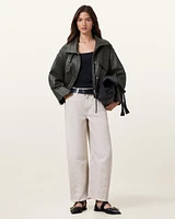 Clay Funnel Neck Cropped Leather Jacket
