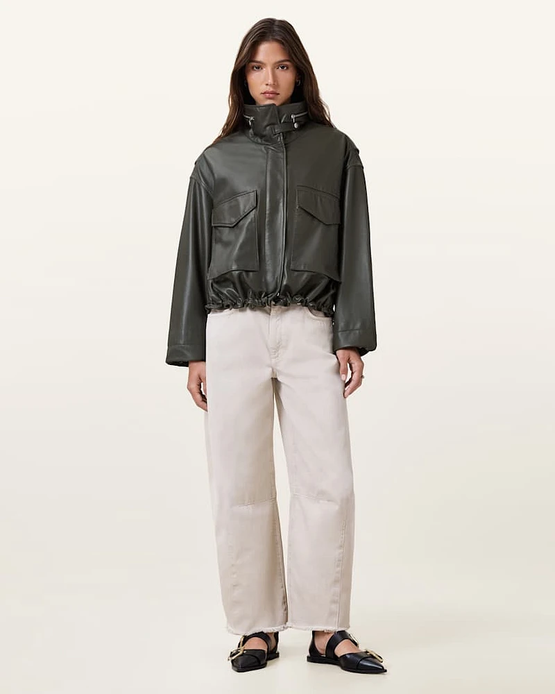 Clay Funnel Neck Cropped Leather Jacket