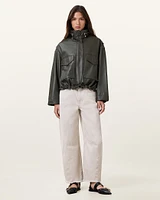 Clay Funnel Neck Cropped Leather Jacket