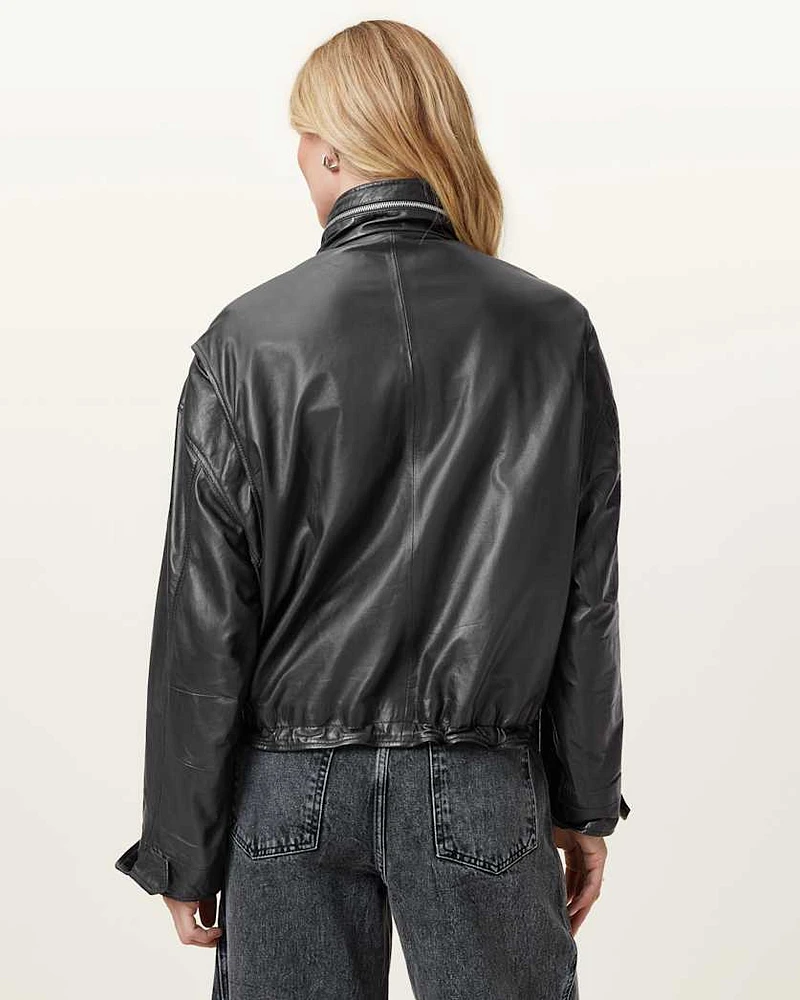 Clay Funnel Neck Cropped Leather Jacket