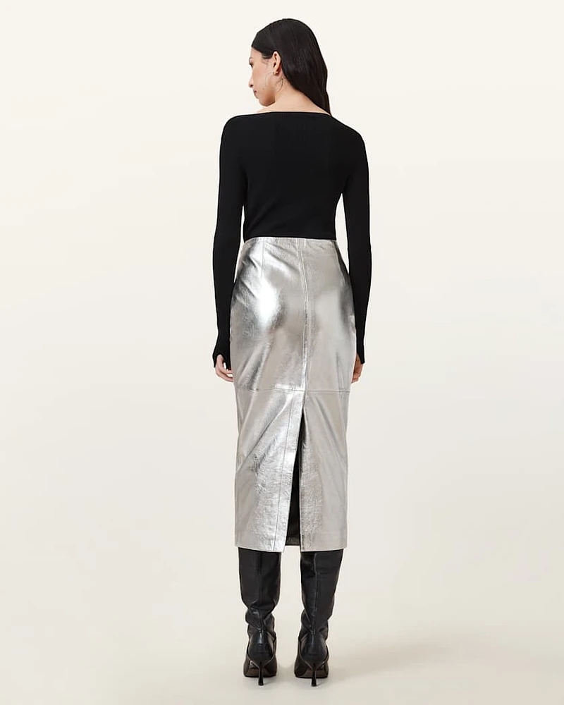 Renai Slim Fit Leather Pencil Skirt