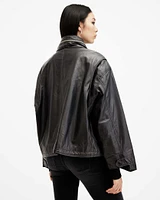 Clay Funnel Neck Cropped Leather Jacket