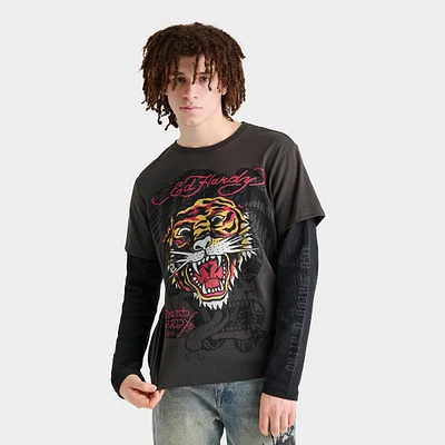 Men's Ed Hardy Tiger Head Hang Down Long-Sleeve T-Shirt