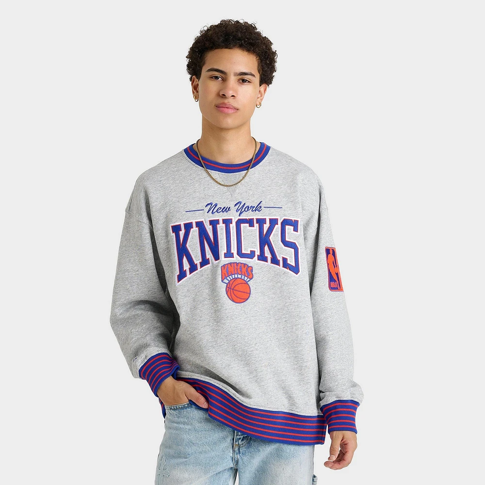 Men's Mitchell & Ness New York Knicks NBA Throw It Back Fleece Crewneck Sweatshirt