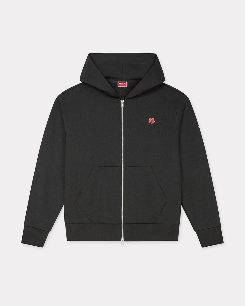 'Boke Flower' embroidered zipped hoodie cotton