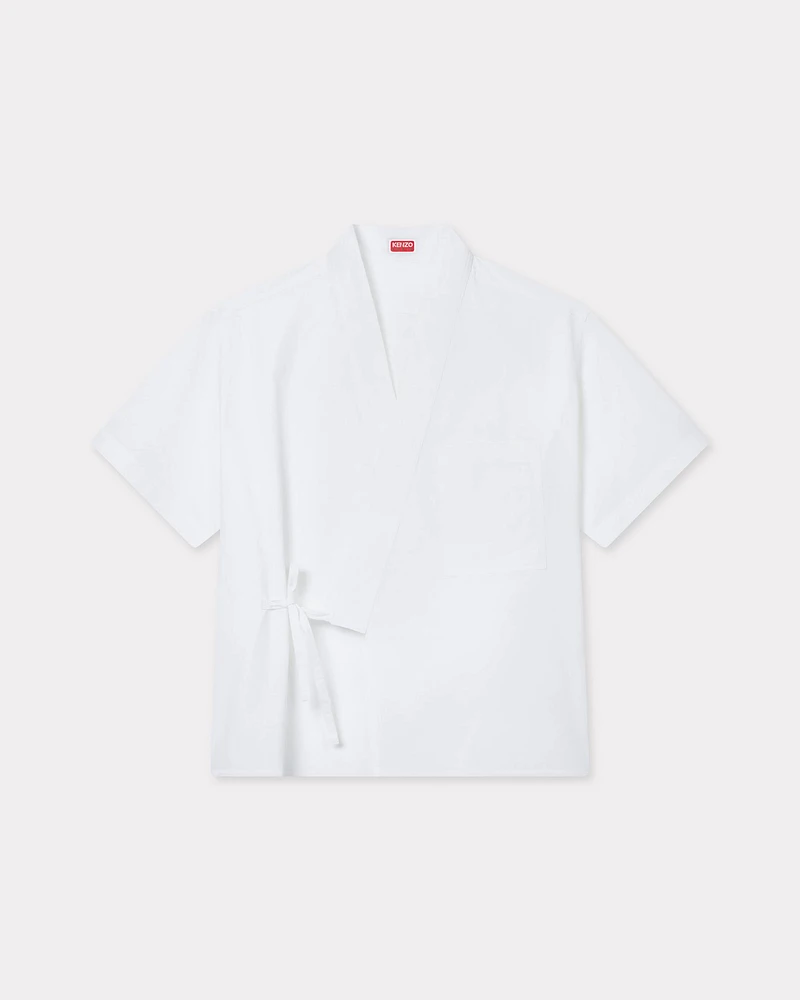 'KENZO Elephant Logo' kimono short sleeve shirt cotton poplin