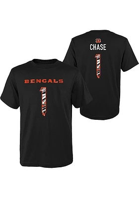 Ja'Marr Chase Cincinnati Bengals Youth Black Name and Number Drip Player Tee
