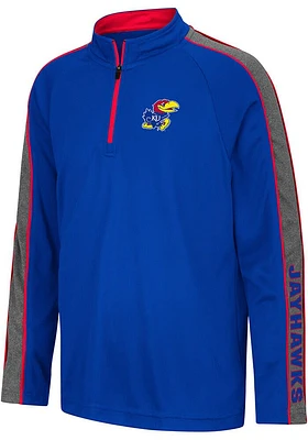 Colosseum Kansas Jayhawks Youth Blue Clamu Long Sleeve Quarter Zip Shirt
