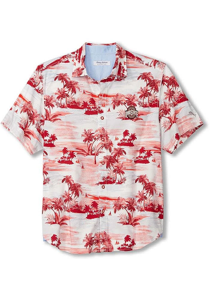 Tommy Bahama Ohio State Buckeyes Mens Red Sport Tropical Horizons Short Sleeve Dress Shirt