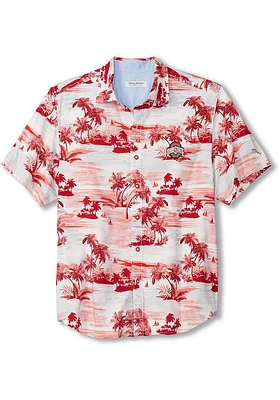 Tommy Bahama Ohio State Buckeyes Mens Red Sport Tropical Horizons Short Sleeve Dress Shirt