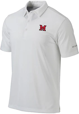 Columbia Miami RedHawks Mens White Drive Short Sleeve Polo