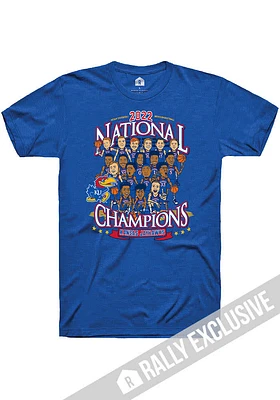 Kansas Jayhawks Blue Rally 2022 National Champions NIL Caricature Basketball Short Sleeve Player T..