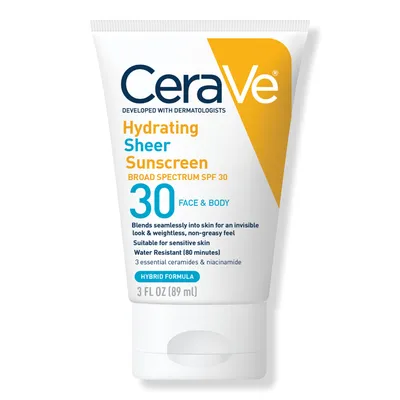 CeraVe Hydrating Sheer Sunscreen SPF 30 Face & Body Lotion - oz