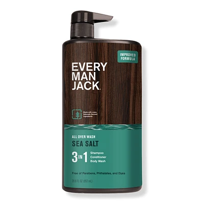 Every Man Jack Sea Salt + Citrus Hydrating Men's 3-in-1 Body Wash, Shampoo and Conditioner