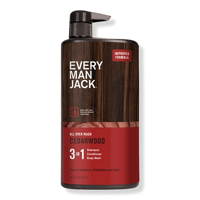 Every Man Jack Cedarwood Hydrating Men's 3-in-1 Body Wash and Shampoo & Conditioner