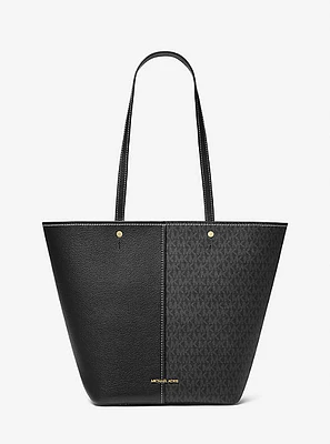 Flora Large Signature Logo and Leather Tote Bag