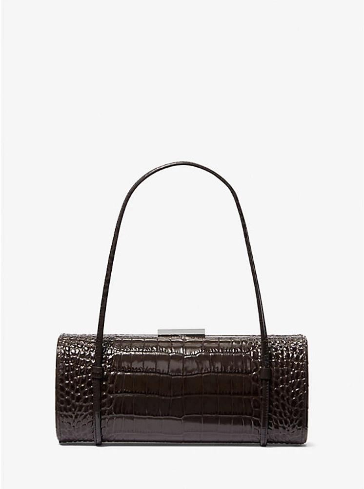 Natalie Crocodile Embossed Patent Leather Barrel Bag