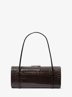 Natalie Crocodile Embossed Patent Leather Barrel Bag