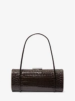 Natalie Crocodile Embossed Patent Leather Barrel Bag