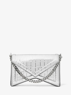 Manhatta Medium Metallic Crocodile Embossed Leather Bag