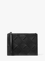 Jet Set Travel Extra-Large Woven Leather Wristlet