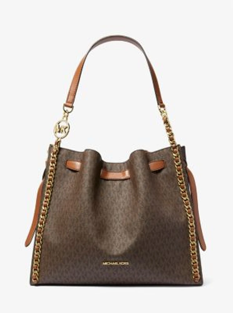 Mina Large Signature Logo Chain Shoulder Bag