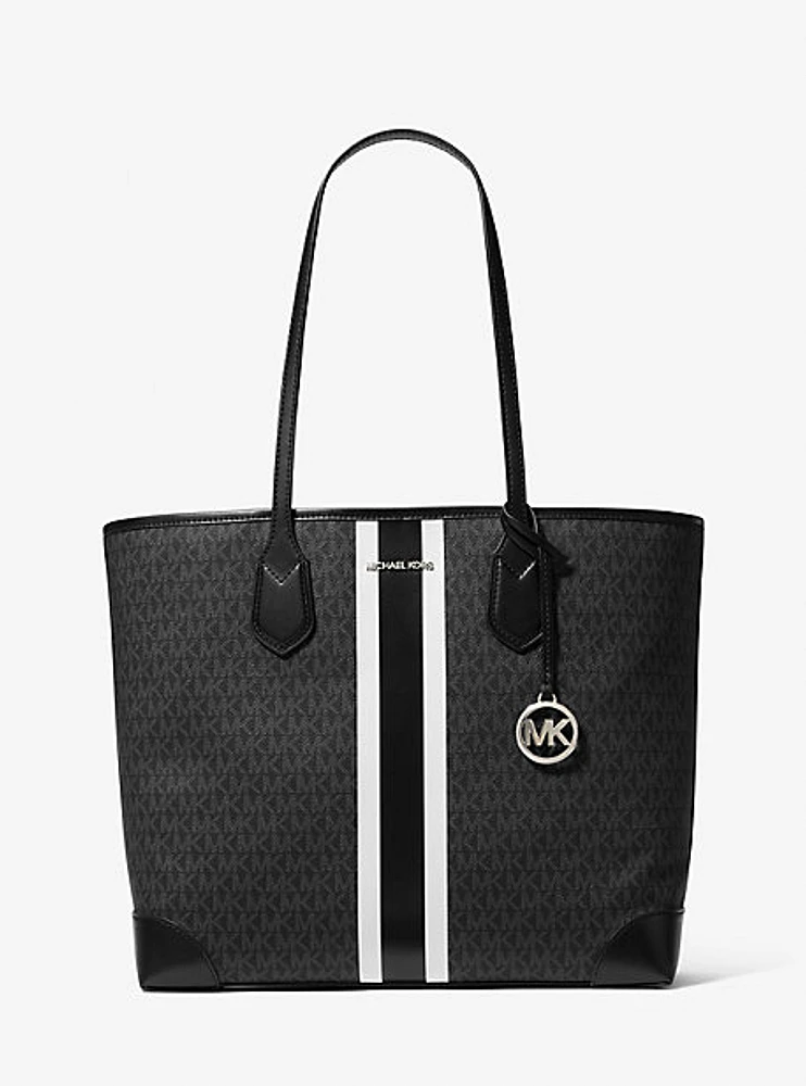 Eva Large Signature Logo Stripe Tote Bag