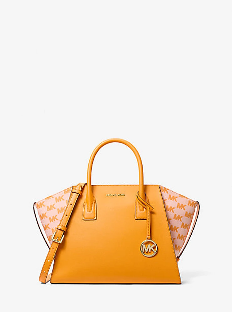 Avril Large Leather and Logo Jacquard Satchel