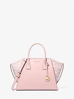 Avril Large Leather and Logo Jacquard Satchel